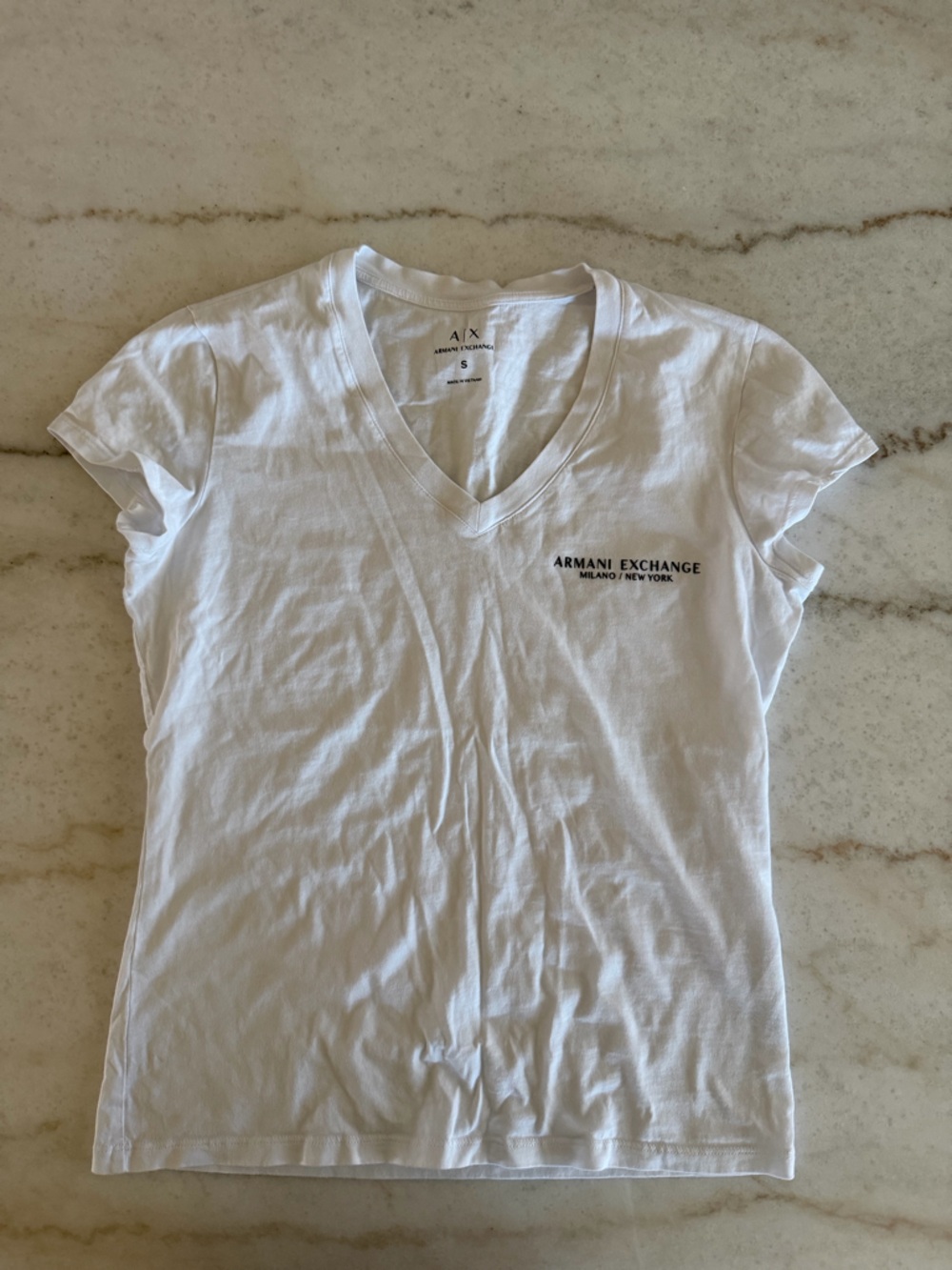 Armani Exchange White V-Neck Logo Tee - Small